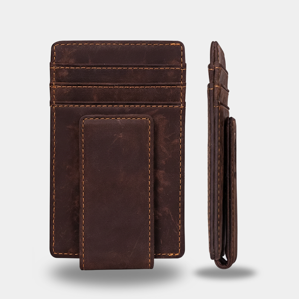 NOVLIM Genuine Leather Super Slim Magnetic Wallet with ID Card And RFID Blocking Feature