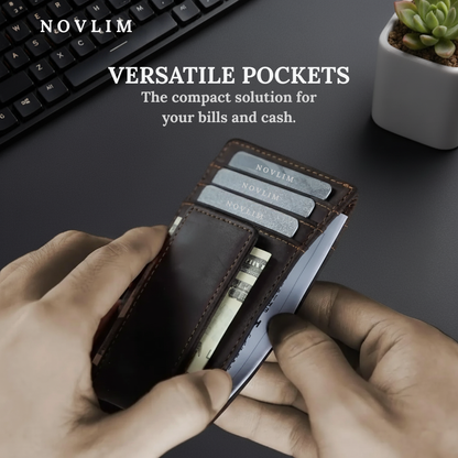 NOVLIM Genuine Leather Super Slim Magnetic Wallet with ID Card And RFID Blocking Feature