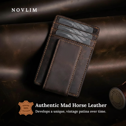 NOVLIM Genuine Leather Super Slim Magnetic Wallet with ID Card And RFID Blocking Feature