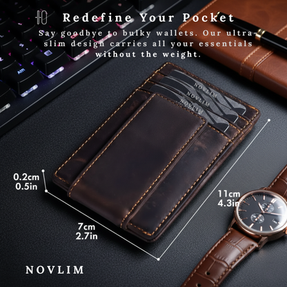 NOVLIM Genuine Leather Super Slim Magnetic Wallet with ID Card And RFID Blocking Feature
