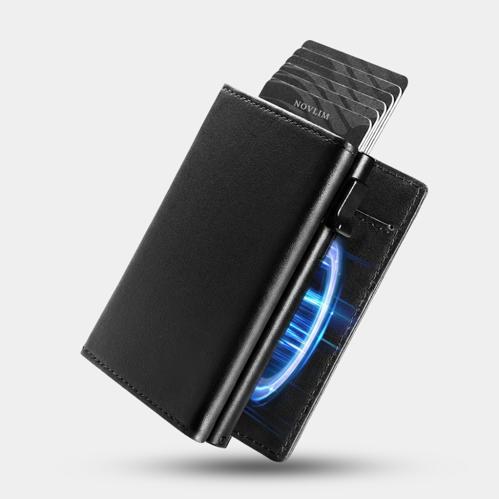 NOVLIM Slim Magnetic Trifold Pop up Card Holder With ID Window